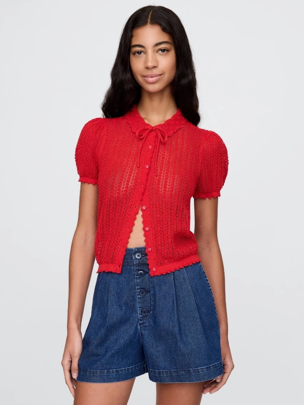 NEW Gap x DOEN Cardigan Linen Blend Short Sleeve Red Size S - Picture 3 of 8